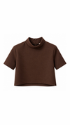 Atelier Top - Mocha, kahve %100 yün dik yakalı vatkalı crop üst